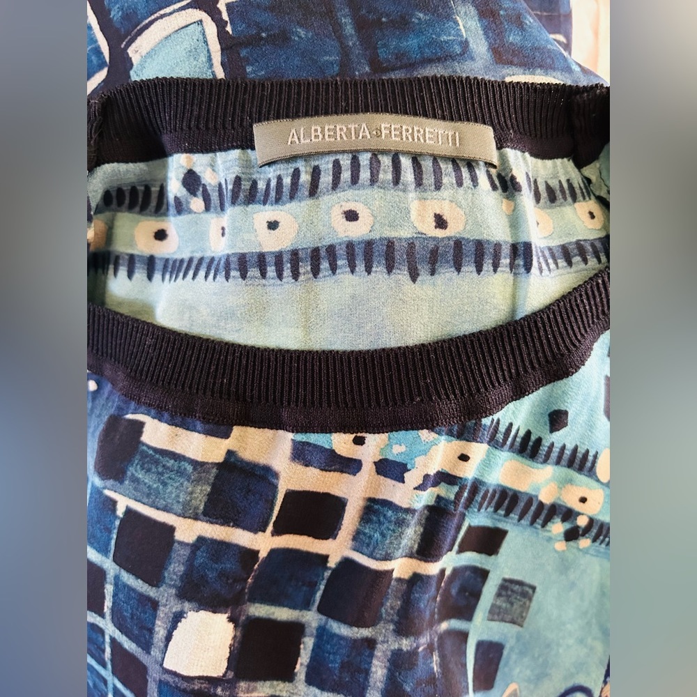 ALBERTA FERRETTI Blue Shades Bateau Neck Tunic Top Size Medium - Picture 8 of 8